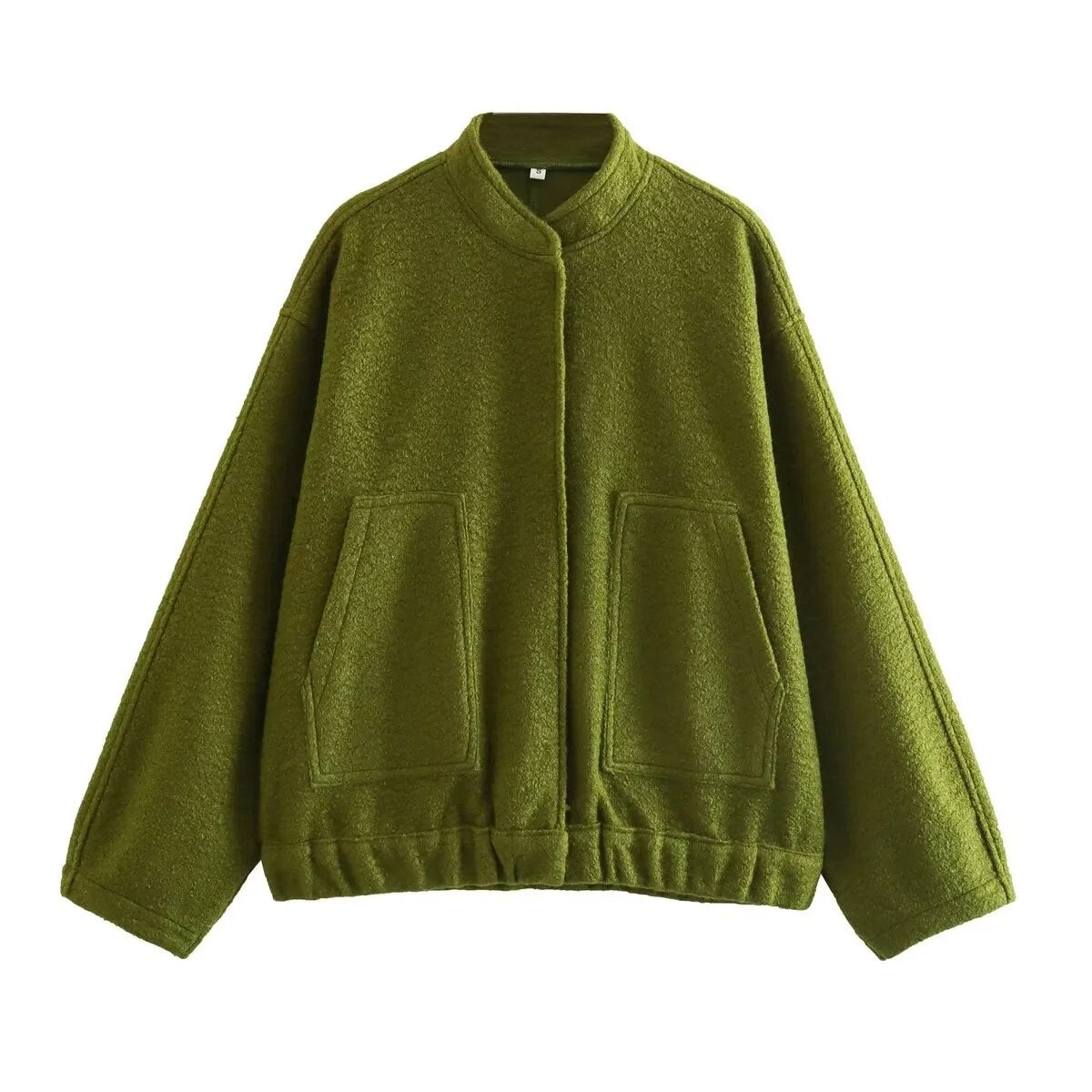 Bomber Jacket Women Zatr 2023 Women's Jackets Coat Bombers Women Green Woolen Jacket With Button Solid Chic Streetwear Top Coats