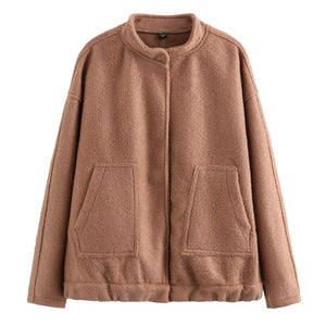 Bomber Jacket Women Zatr 2023 Women's Jackets Coat Bombers Women Green Woolen Jacket With Button Solid Chic Streetwear Top Coats