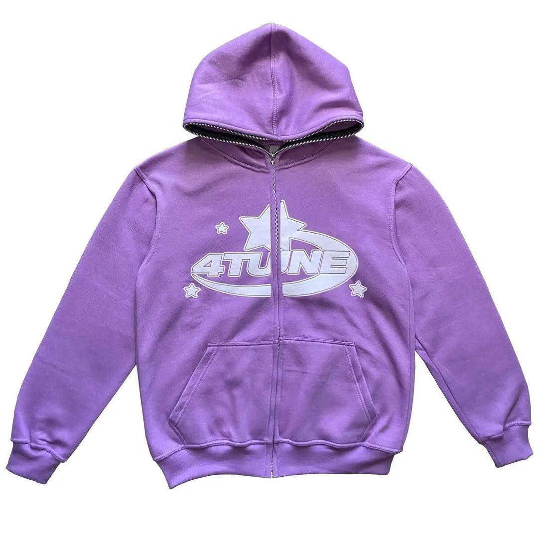 Y2K Embroidered Print Hoodies Men&#39;s Fashion Oversized Full Zip Up Hooded Sweatshirt Hip Hop Long Sleeve Jacket Coat Streetwear