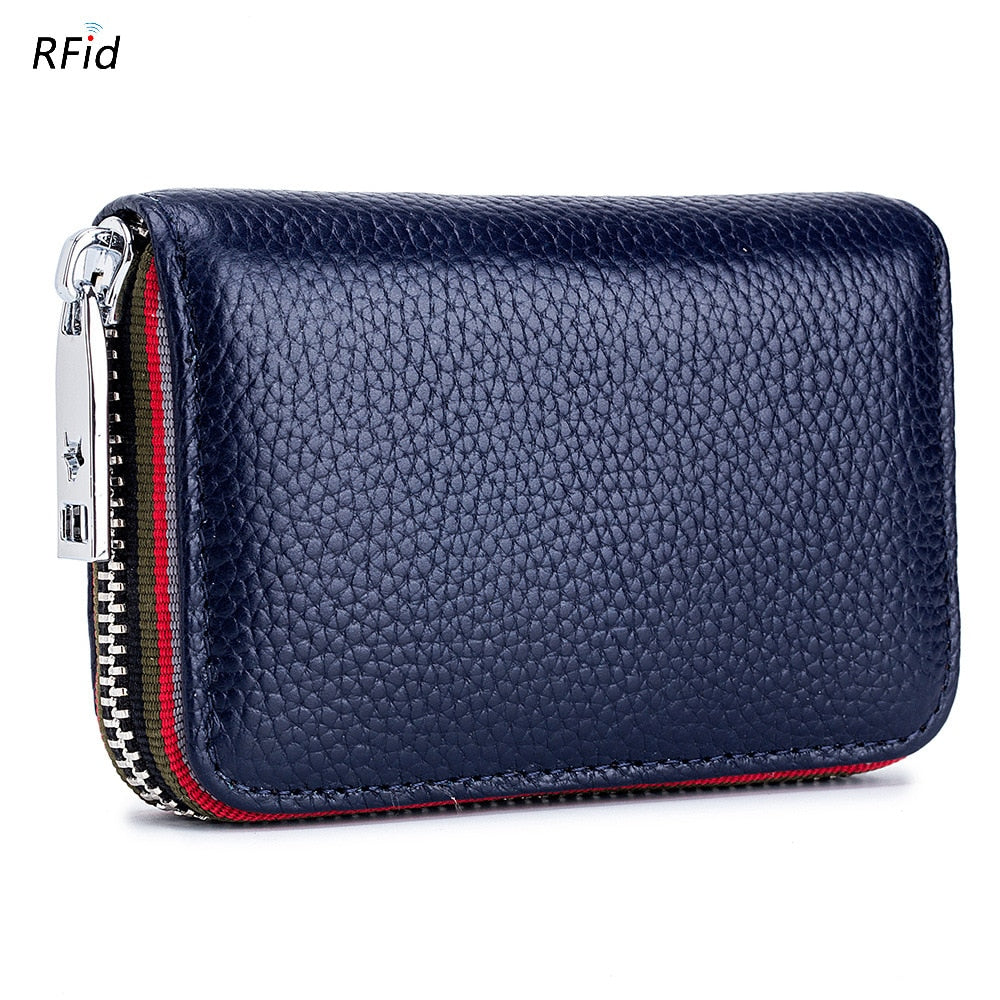 2023 New Fashion Women&#39;s Card Bag Genuine Leather Men Credit Card Holder Rfid Wallet Female Change Organizer Small Purse Zipper