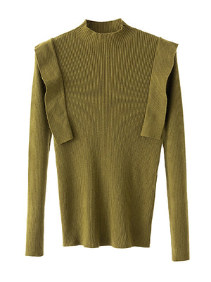 Knitted Pullover Top Pull Femme 2022 Ruffles Women's Sweater Autumn Winter Warm Half Turtleneck Casual Sweaters Chic Tops