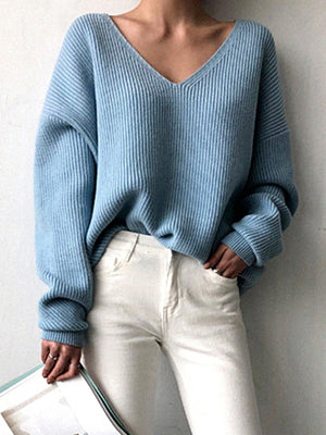 Colorfaith 2022 Winter Spring Women's Knitwear Sexy V-Neck Minimalist Tops Korean Irregular Hem Knitted Casual Sweaters SW8112