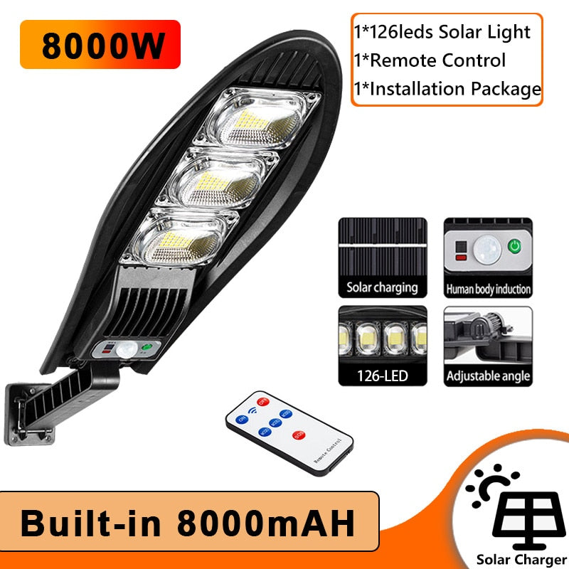 10000W Upgraded 168LED Solar Street Light Outdoor Waterproof LED For Garden Wall Adjustable Angle Solar Lamp Built-in 10000mAH