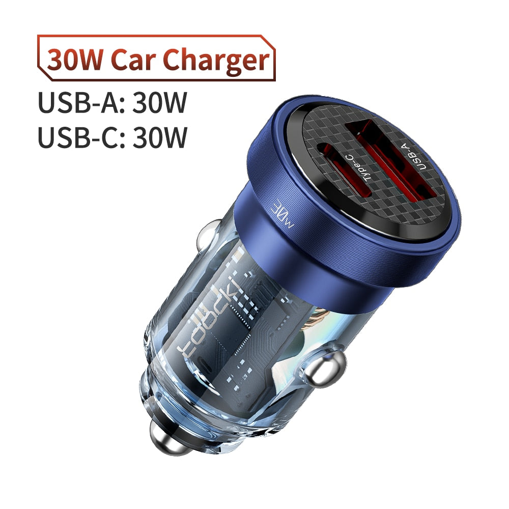 Toocki Type C Car Charger 45W Quick Charge4.0 QC3.0 SCP 5A PD Fast Charging USB C Car Phone Charger For iPhone Xiaomi Samsung