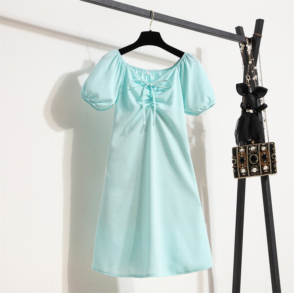 Women&#39;s Mini Sexy Dresses Summer Beach Floral Printed Shirring Pleated Elegant Short Puffy Sleeve Dress Korea Female Vestidos