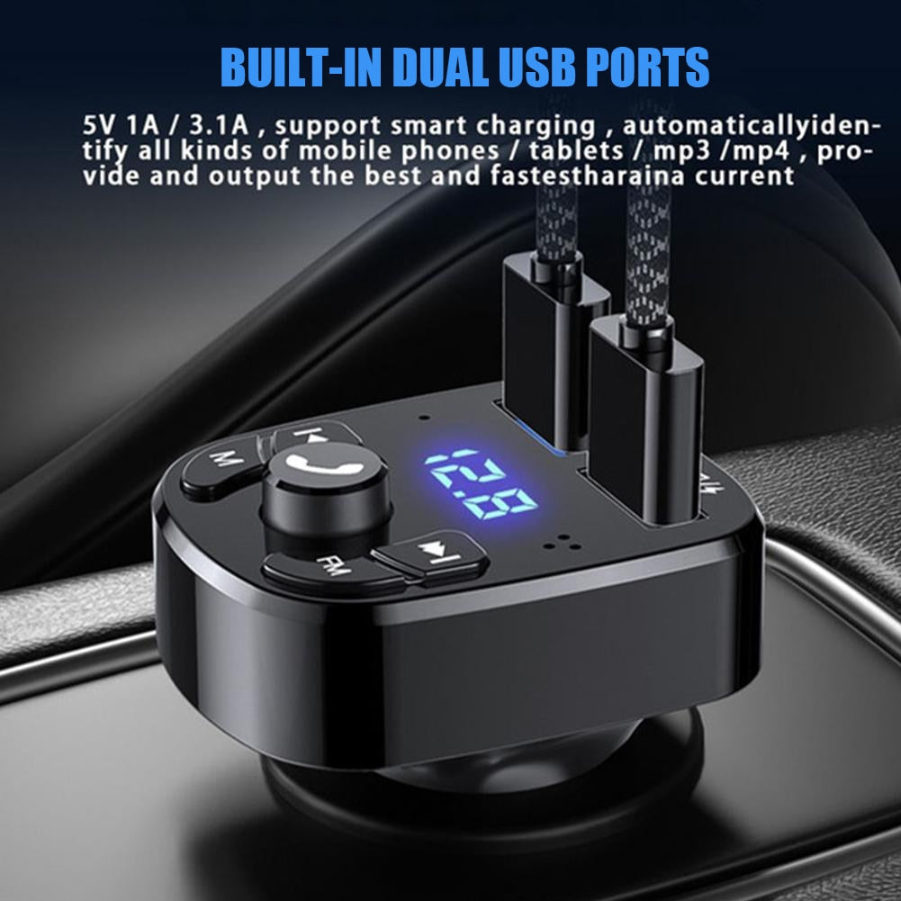 Car Handfree Bluetooth 5.0 FM Transmitter Car Kit MP3 Player Handsfree Speaker Audio Coche Adapter Receiver USB Fast Charger