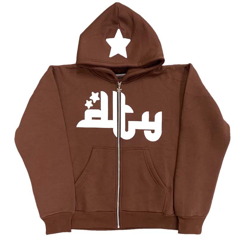 Y2K Embroidered Print Hoodies Men&#39;s Fashion Oversized Full Zip Up Hooded Sweatshirt Hip Hop Long Sleeve Jacket Coat Streetwear