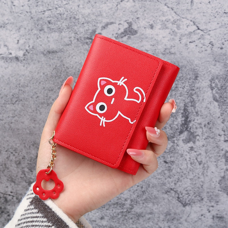 New Women&#39;s Wallet Cute Cat Short Wallet Leather Small Purse Girls Money Bag Card Holder Ladies Female Hasp 2022 Fashion