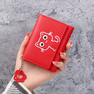 New Women&#39;s Wallet Cute Cat Short Wallet Leather Small Purse Girls Money Bag Card Holder Ladies Female Hasp 2022 Fashion