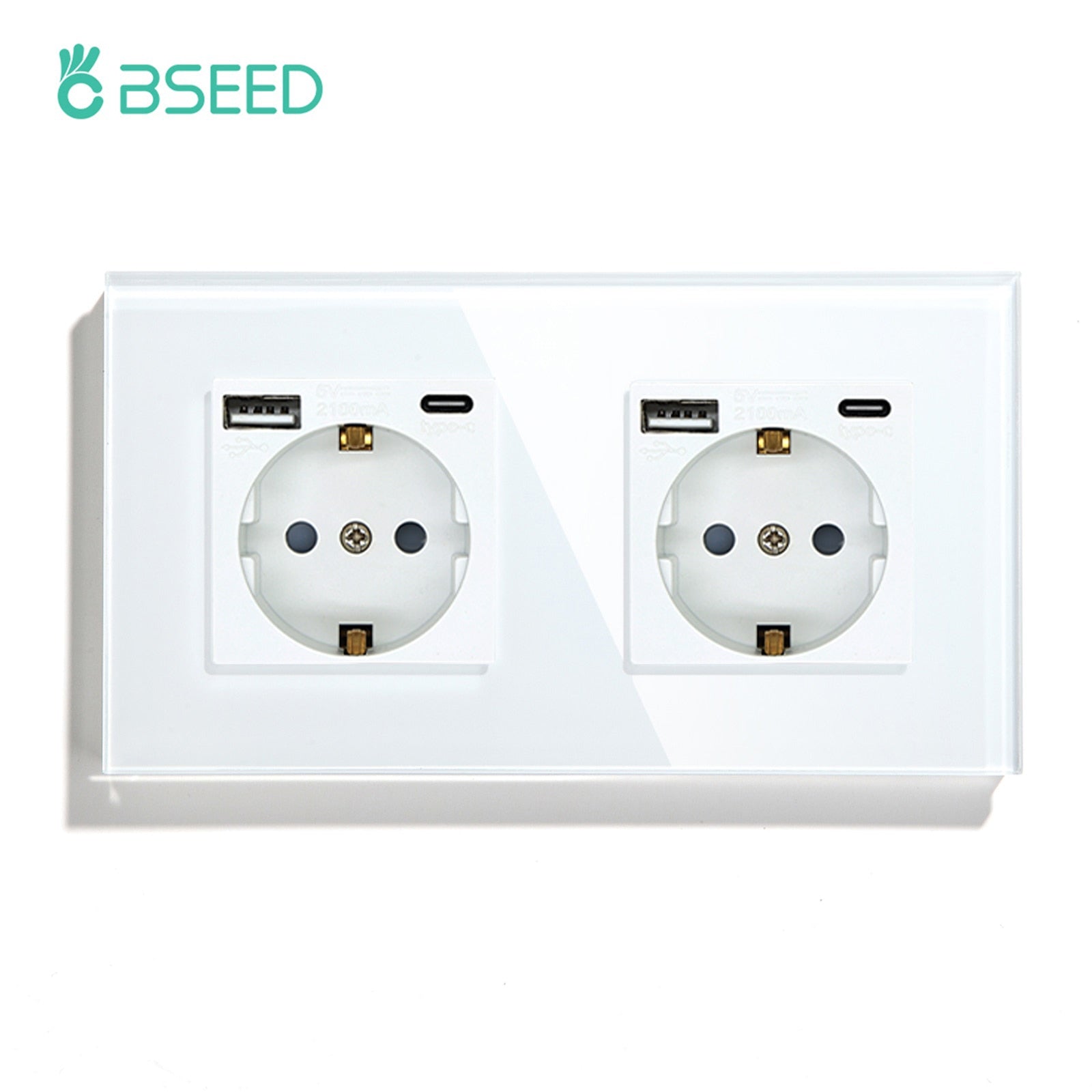 BSEED EU Standard Single Power Socket Touch Switch Crystal Panel USB Double Outlet Triple Wall Sockets Mounted Quadruple Sockets
