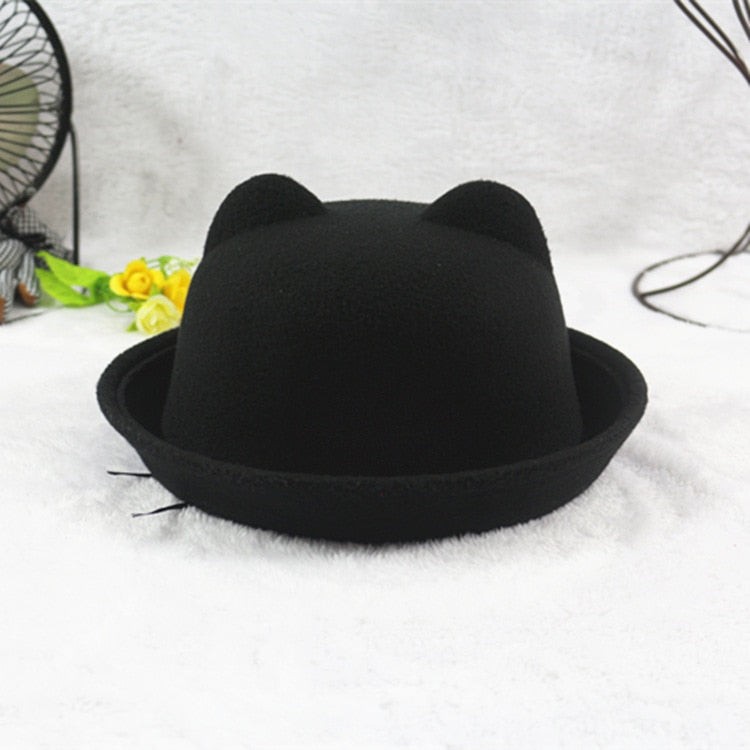 Adult Children Flat-top Fedora Hat Pure Color Imitation Wool Jazz Hat Wide Brim Ladies Elegant Round Hat Bowler Hat