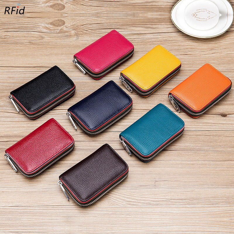 2023 New Fashion Women&#39;s Card Bag Genuine Leather Men Credit Card Holder Rfid Wallet Female Change Organizer Small Purse Zipper