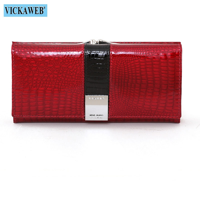 Free Gift 2022 New Diamonds Women&#39;s Patent Leather Wallet Long Fashion Patchwork Money Bag Ladies Purse Card Holder AE207-1
