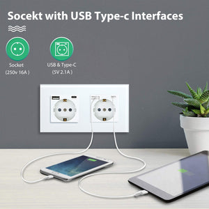 BSEED EU Standard Single Power Socket Touch Switch Crystal Panel USB Double Outlet Triple Wall Sockets Mounted Quadruple Sockets