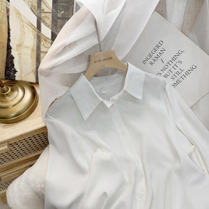 XEJ Chiffon Blouse Women&#39;s White LongSleeve Tops Spring 2022 Korean Fashion Shirt Solid Color Niche Loose Shirt Women Plus Sizes