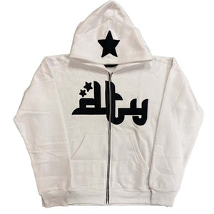 Y2K Full Zip Hoodies Hip Hop Graphic Print Hooded Sweatshirts Streetwear Harajuku Goth Oversized Winter Men Jackets Coat Clothes