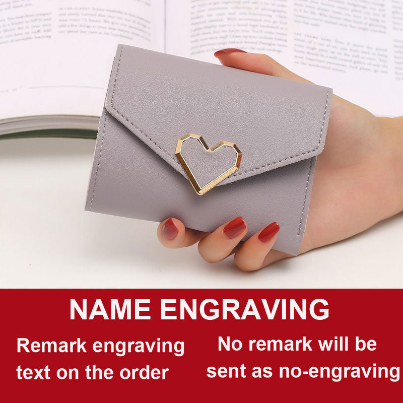 2022 New Short Women Wallets Free Name Engraving Kpop Heart-Shaped Cute Small Women&#39;s Wallet PU Leather Slim Simple Female Purse