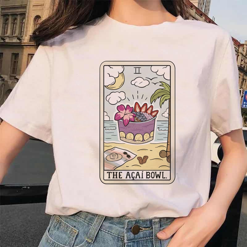 Women&#39;s Tarot Card Flower Funny Time Ladies Cartoon Fashion Short Sleeve Summer Printed T-shirt Women&#39;s T-shirt Top Pattern.