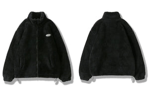 Hip Hop Winter Fleece Fluffy Jacket Streetwear Harajuku Fuzzy Zipper Coat Men Autumn Solid Color Lightweight Jackets Black Beige