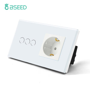 BSEED EU Standard Single Power Socket Touch Switch Crystal Panel USB Double Outlet Triple Wall Sockets Mounted Quadruple Sockets