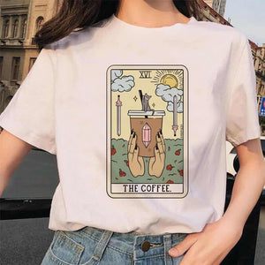 Women&#39;s Tarot Card Flower Funny Time Ladies Cartoon Fashion Short Sleeve Summer Printed T-shirt Women&#39;s T-shirt Top Pattern.