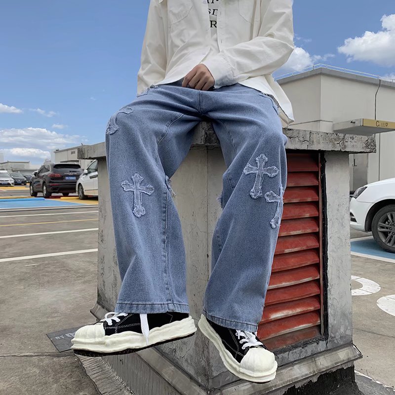 V-hanver Men Streetwear baggy jeans trousers Cross hip hop Mens Loose Jeans Pants Women oversized Boyfriend Jeans Denim Jeans
