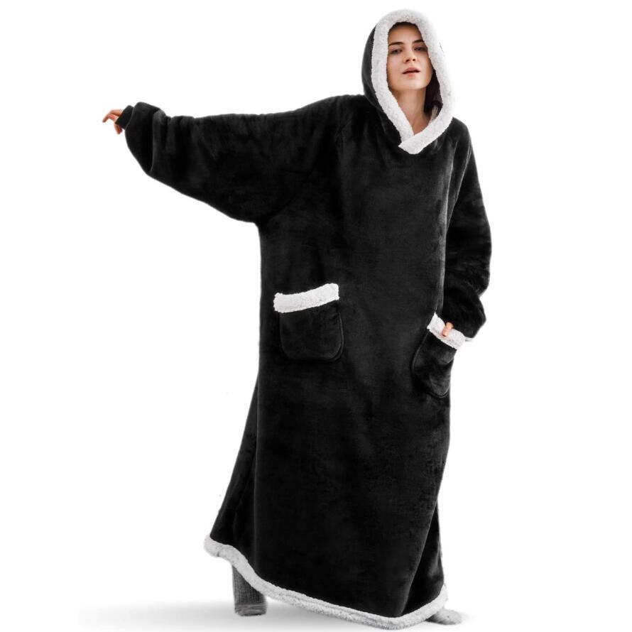 2023 Super Long Flannel Blanket with Sleeves Winter Hoodies Sweatshirt Women Men Pullover Fleece Giant TV Blanket Oversized New