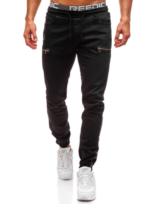 Mens Pants High Waist Zipper Stretch Jeans Casual Slim Trousers Male Oversize Pencil Pants Denim Skinny Jeans For Men
