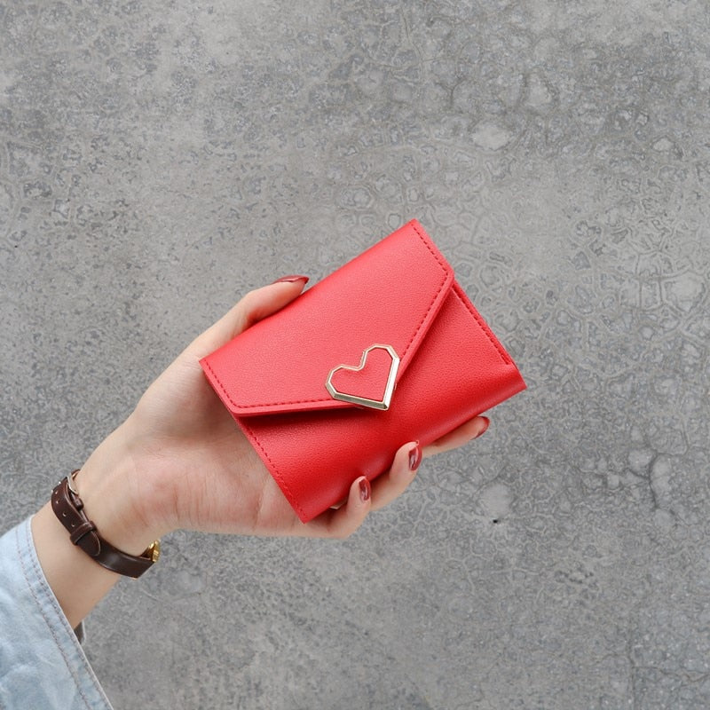 2022 New Short Women Wallets Free Name Engraving Kpop Heart-Shaped Cute Small Women&#39;s Wallet PU Leather Slim Simple Female Purse
