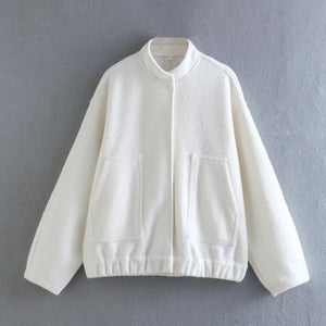 Bomber Jacket Women Zatr 2023 Women's Jackets Coat Bombers Women Green Woolen Jacket With Button Solid Chic Streetwear Top Coats