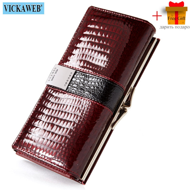 Free Gift 2022 New Diamonds Women&#39;s Patent Leather Wallet Long Fashion Patchwork Money Bag Ladies Purse Card Holder AE207-1