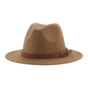 Fedora Hats for Women Men Wide Brim Solid Women Hats Band Belt Classic Formal Dress Khaki Black Winter Hats Sombreros De Mujer