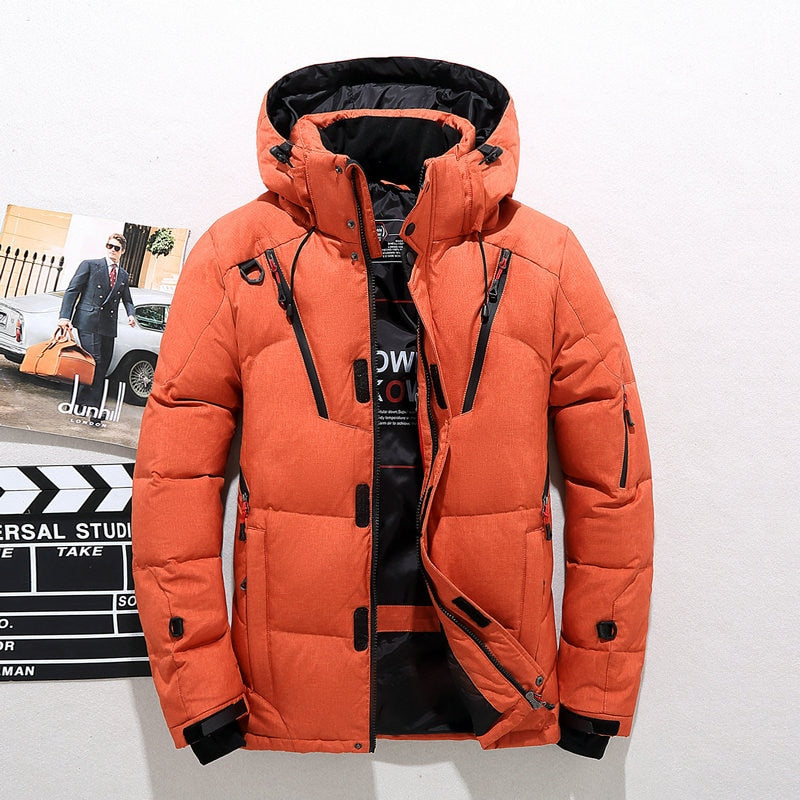 Men&#39;s White Duck Down Jacket Warm Hooded Thick Puffer Jacket Coat Male Casual High Quality Overcoat Thermal Winter Parka Men