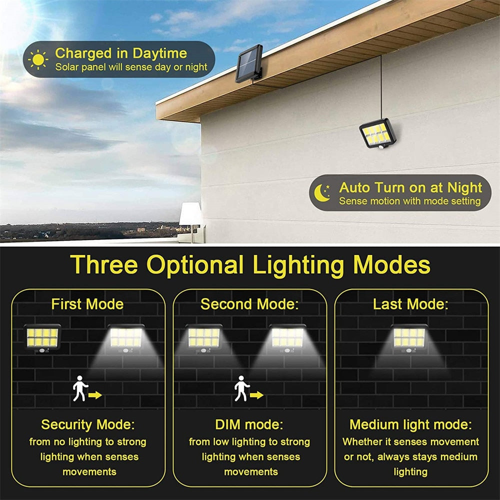 COB LED Solar Powered Light Outdoors PIR Motion Sensor Waterproof Wall Emergency Street Security Lamp For Garden Decoration